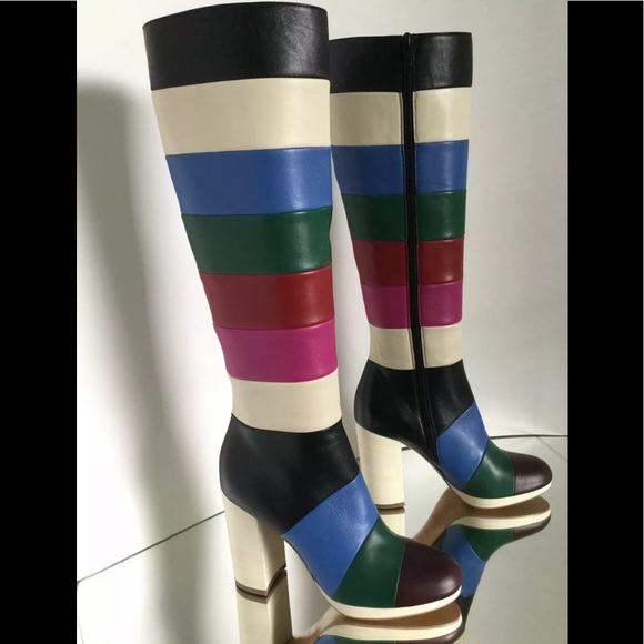 Valentino Garavani Bo Y Ch Striped Leather Boots - Picture 5 of 12